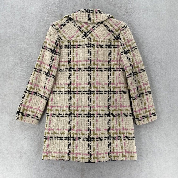 Milly of New York Tweed Pea Coat Womens Size 0 Double Breasted Long Wool Jacket - Picture 2 of 14